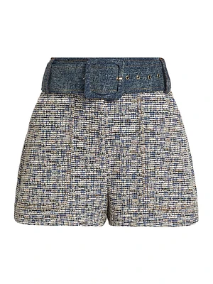 Kasey Belted Tweed High-Rise Shorts