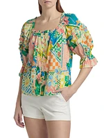 Garden Lula Patchwork Print Button-Front Top
