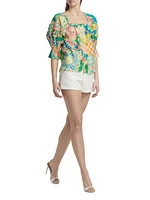 Garden Lula Patchwork Print Button-Front Top