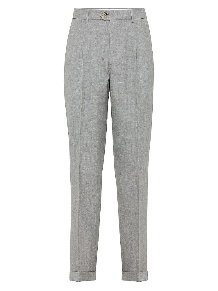 Virgin Wool Fresco Leisure Fit Trousers with Double Pleats