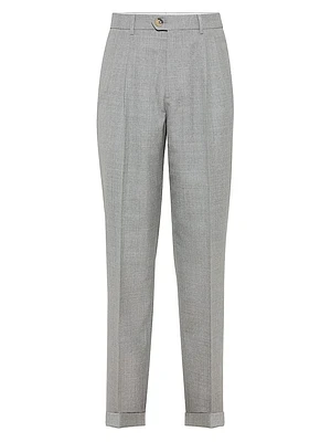 Virgin Wool Fresco Leisure Fit Trousers with Double Pleats
