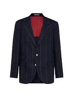 Linen Wide Chalk Stripe Deconstructed Cavallo Blazer