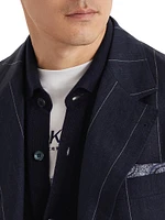 Linen Wide Chalk Stripe Deconstructed Cavallo Blazer