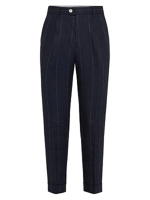 Linen Wide Chalk Stripe Leisure Fit Trousers