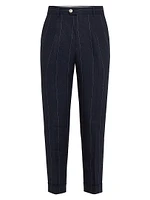 Linen Wide Chalk Stripe Leisure Fit Trousers