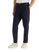 Linen Wide Chalk Stripe Leisure Fit Trousers