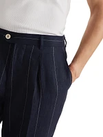 Linen Wide Chalk Stripe Leisure Fit Trousers