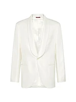 Silk Diagonal Tuxedo Jacket with Shawl Lapels and Piping