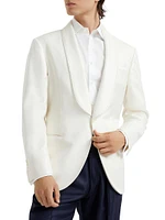 Silk Diagonal Tuxedo Jacket with Shawl Lapels and Piping