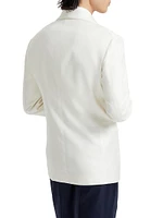 Silk Diagonal Tuxedo Jacket with Shawl Lapels and Piping
