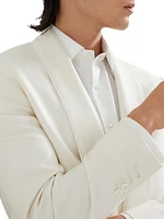 Silk Diagonal Tuxedo Jacket with Shawl Lapels and Piping