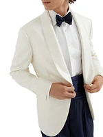 Silk Diagonal Tuxedo Jacket with Shawl Lapels and Piping
