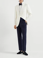Silk Diagonal Tuxedo Jacket with Shawl Lapels and Piping