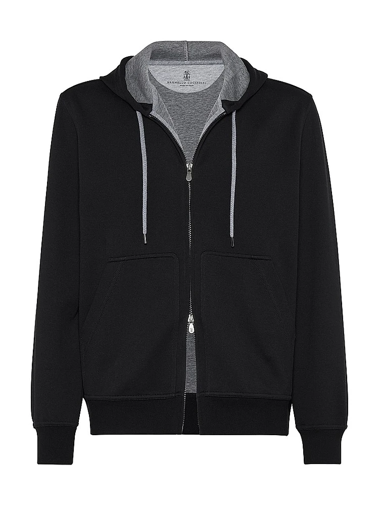 French Terry Double Cloth Hooded Sweatshirt with Zipper