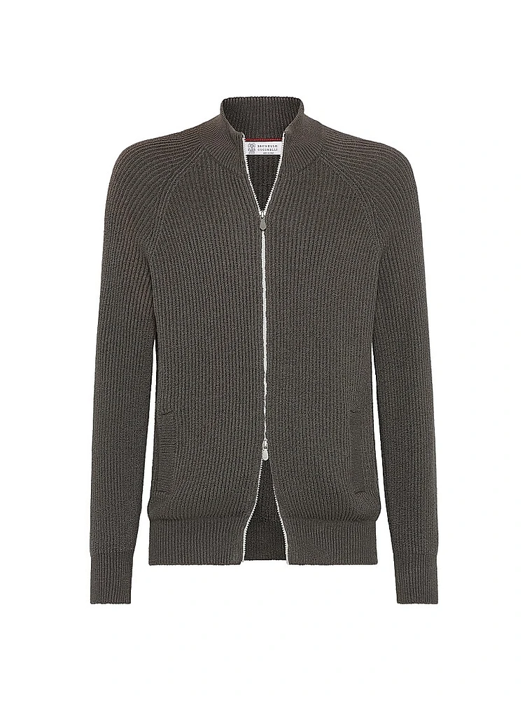 Malfilé Cotton English Rib Cardigan with Raglan Sleeves