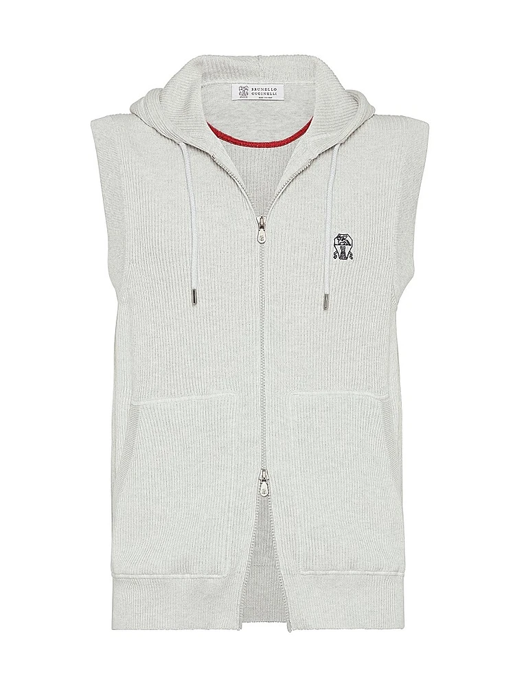 Cotton English Rib Knit Hooded Vest with Logo