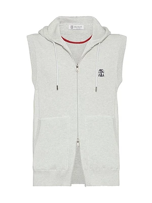Cotton English Rib Knit Hooded Vest with Logo
