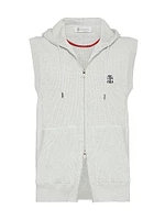 Cotton English Rib Knit Hooded Vest with Logo