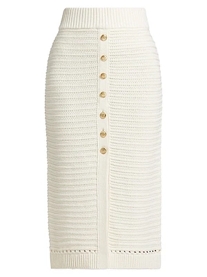Tani Cotton Knit Button-Front Midi-Skirt