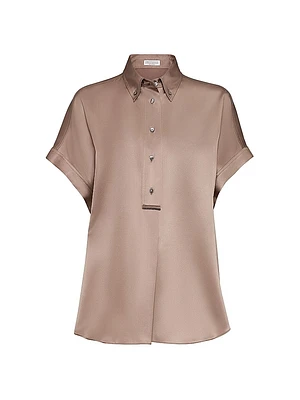 Stretch Silk Satin Short Sleeve Shirt