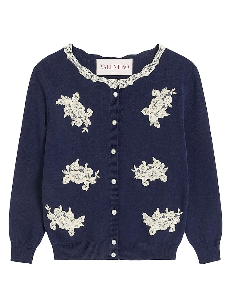 Embroidered Wool and Lace Cardigan