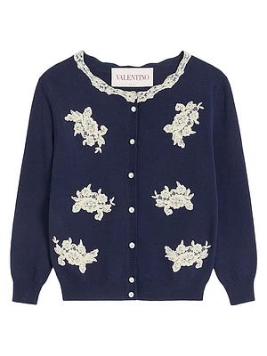 Embroidered Wool and Lace Cardigan