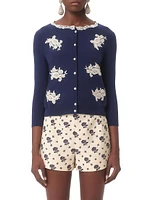 Embroidered Wool and Lace Cardigan