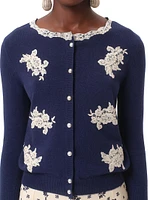 Embroidered Wool and Lace Cardigan