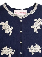 Embroidered Wool and Lace Cardigan