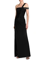 Knotted One-Shoulder Column Gown