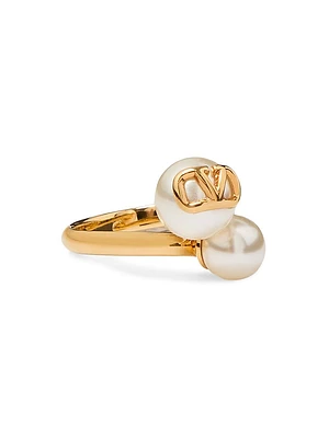 VLogo Signature Metal and Pearl Ring