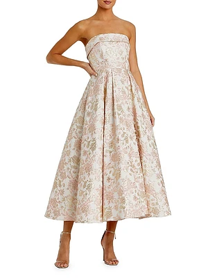 Floral Brocade A-Line Strapless Cocktail Dress