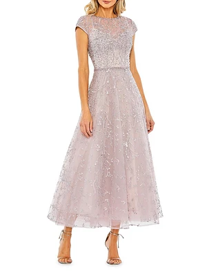 Embellished Jewel Neck A-Line Cocktail Dress