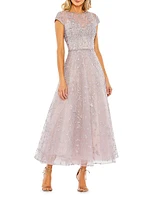 Embellished Jewel Neck A-Line Cocktail Dress