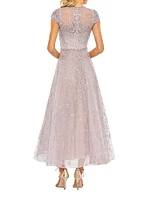 Embellished Jewel Neck A-Line Cocktail Dress