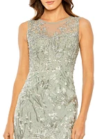 Embellished Floral-Embroidered Mermaid Cocktail Dress