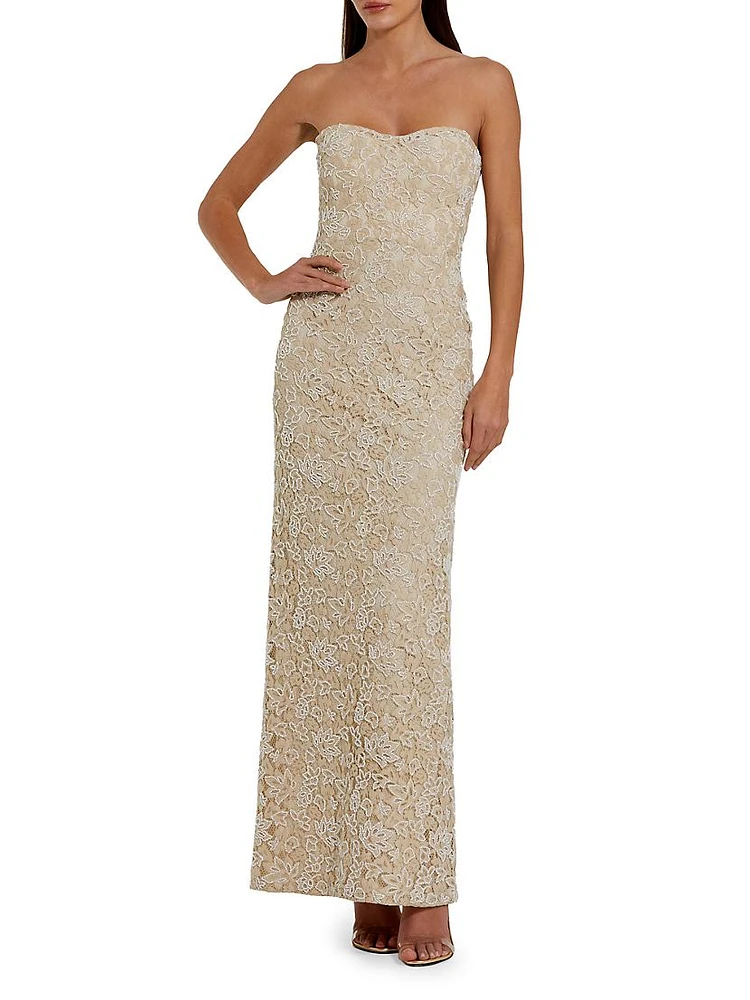 Embellished Lace Strapless Sweetheart Gown