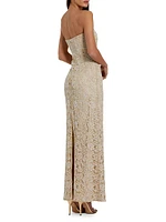 Embellished Lace Strapless Sweetheart Gown