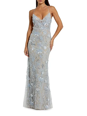 Floral Lace Open Back Gown