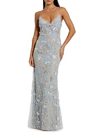 Floral Lace Open Back Gown