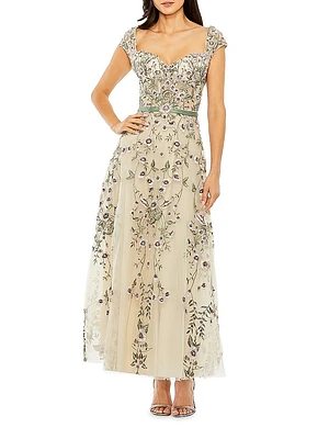 Floral-Embroidered Sweetheart Gown