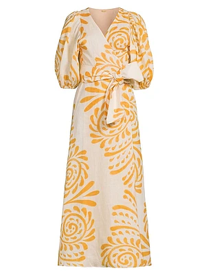 Ermita Printed Linen Maxi Wrap Dress