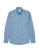 Chambray Linen Long Sleeve Button-Front Shirt