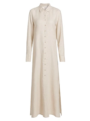 Boden Linen Side-Slit Maxi Shirtdress