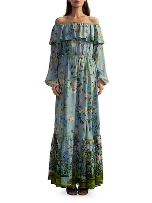 Floral Silk Off-The-Shoulder Maxi Dress