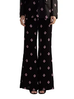 Floral Twill High-Waist Flared Pants