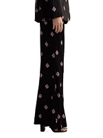 Floral Twill High-Waist Flared Pants