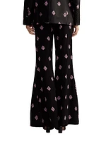 Floral Twill High-Waist Flared Pants