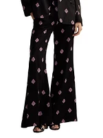 Floral Twill High-Waist Flared Pants