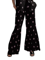 Floral Twill High-Waist Flared Pants